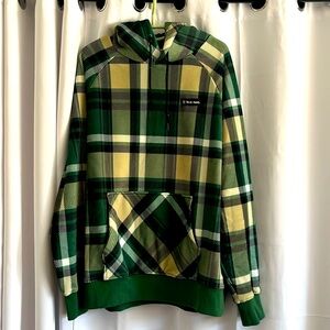 Smart Paws matching dog (medium small dog) + person (2XL) hoodies, green plaid